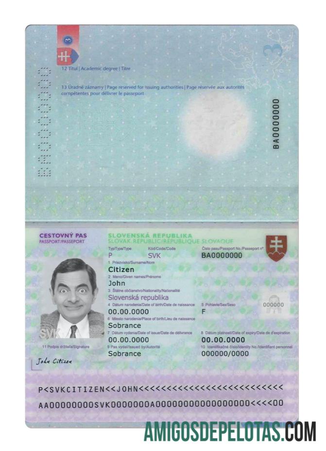 Passaporte da Eslováquia versão 3 amostra